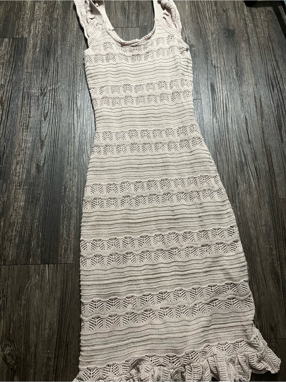 Freshman Cream Crochet Maxi Dress with Ruffle Hem